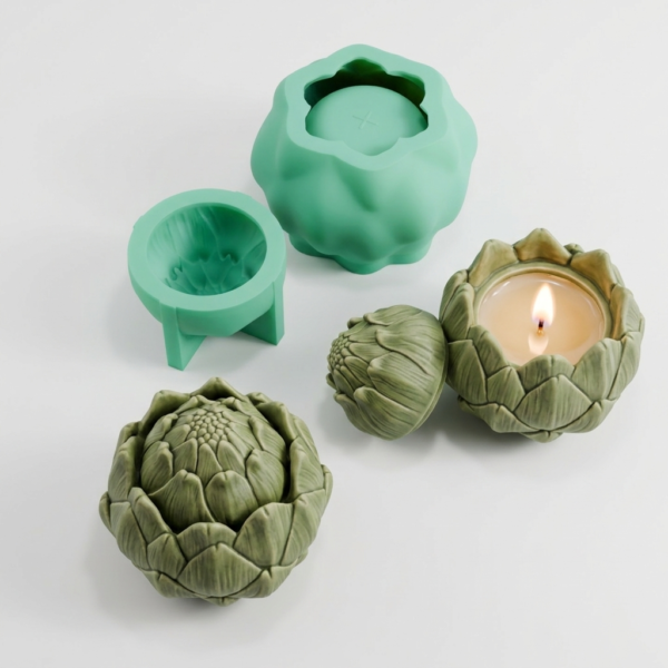 Botaniczna forma silikonowa karczoch z przykładami dekoracji handmade