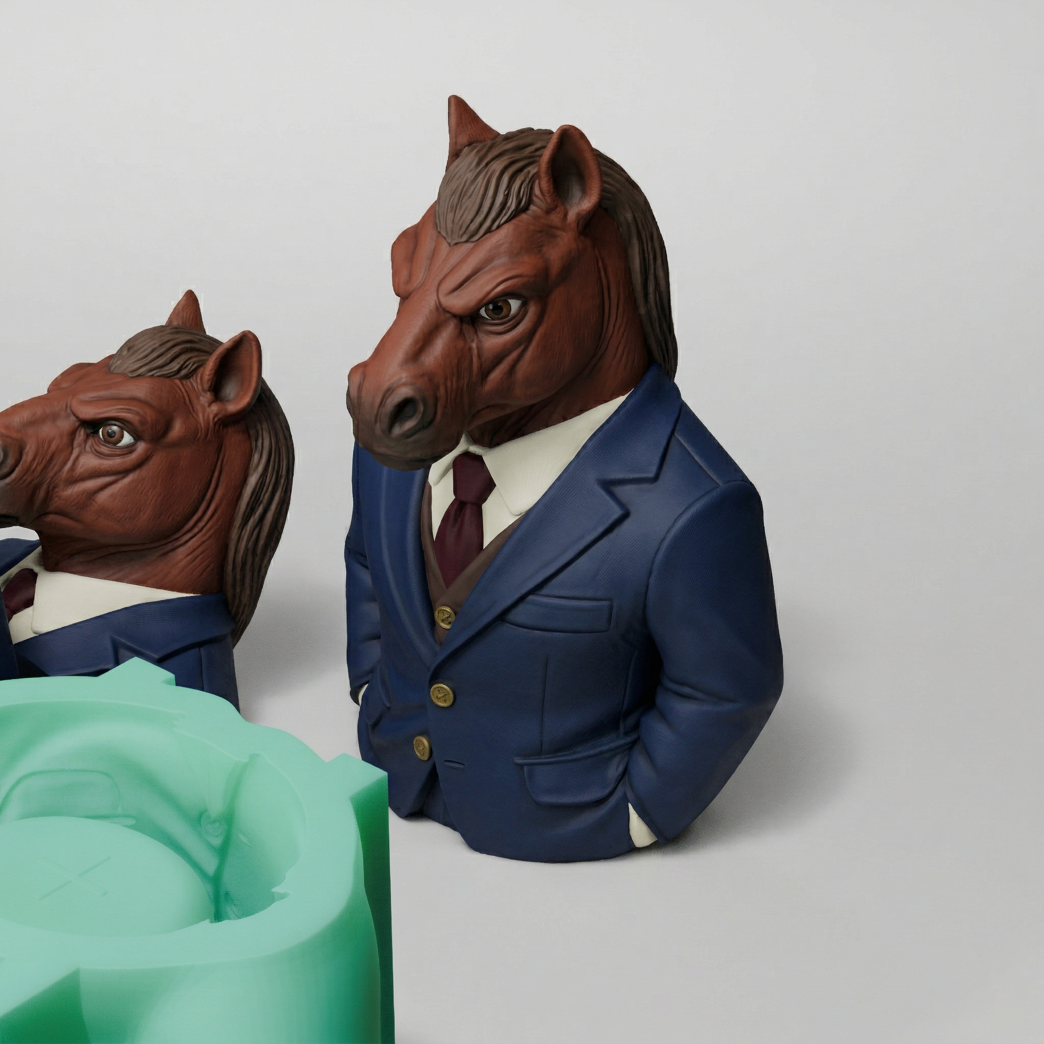 Forma silikonowa Koń Gentleman 3D z przykładowym gotowym odlewem