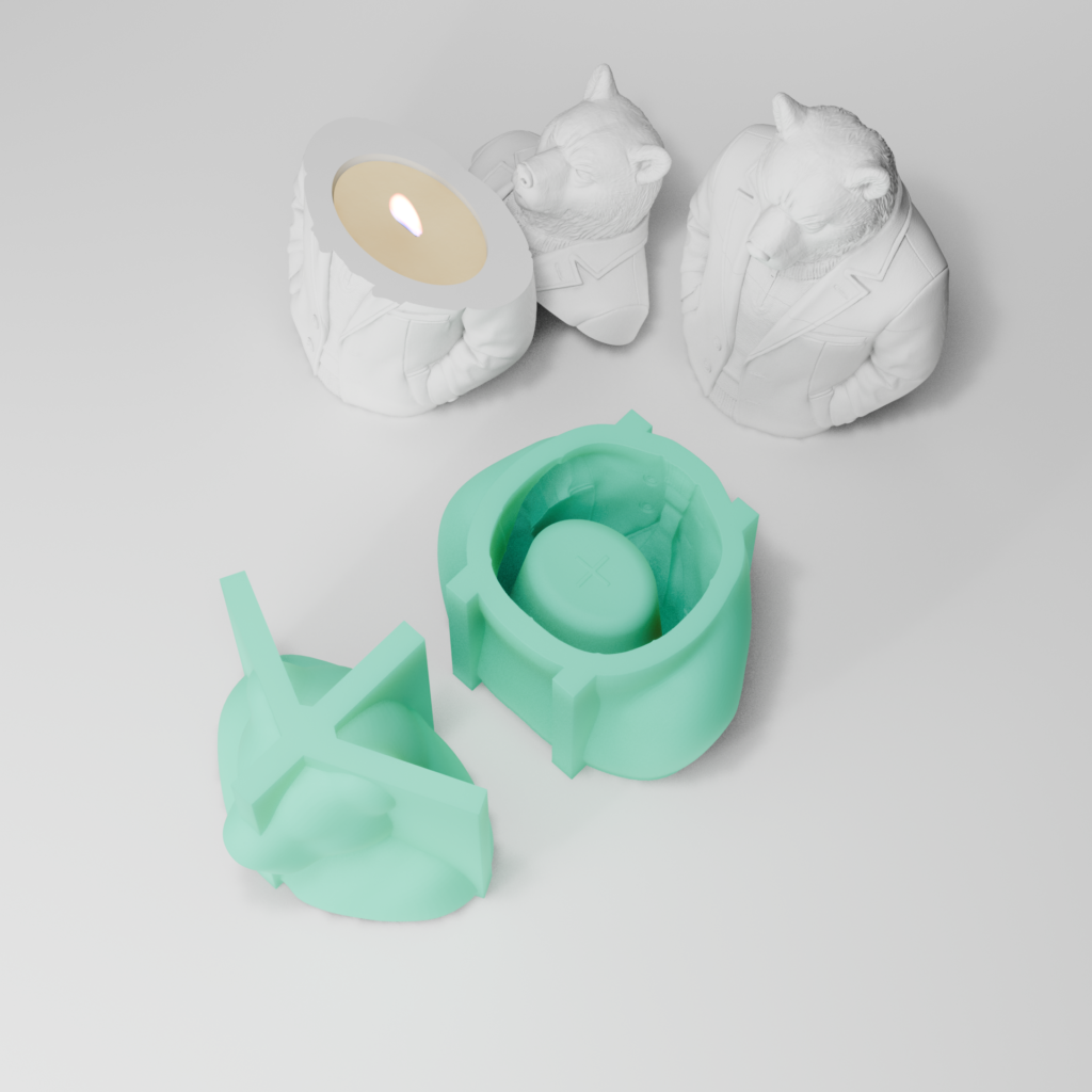 Widok z góry na formę silikonową Niedźwiedź Gentleman 3D